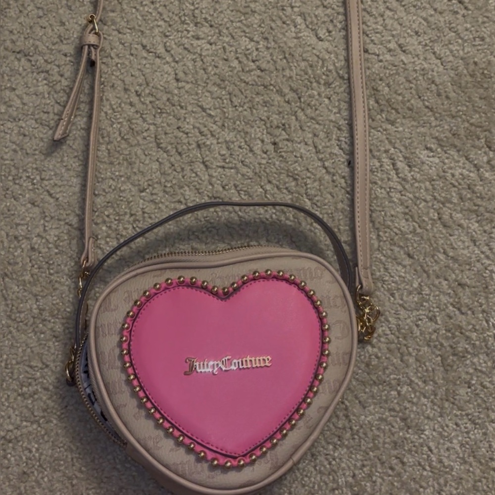 Juicy Couture Beige and Pink Heart Crossbody Bag